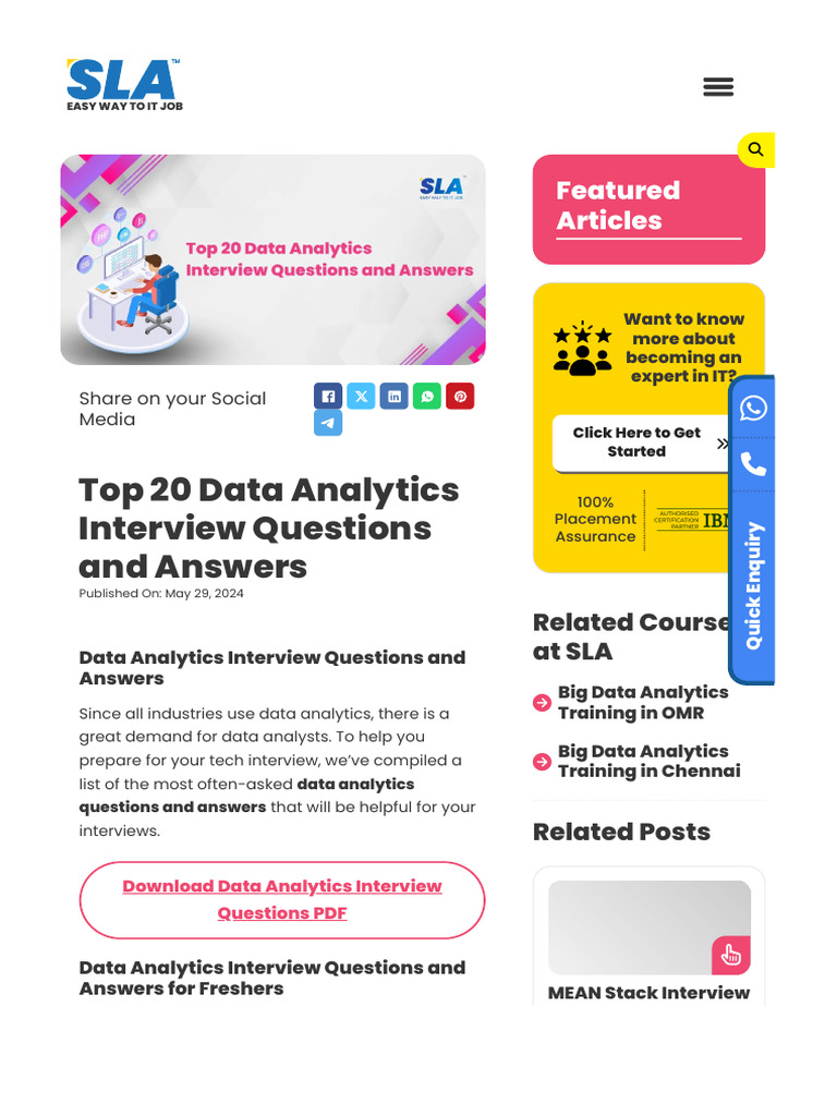 Top 20 Data Analytics Interview Questions and Answers | PDF | Data ...