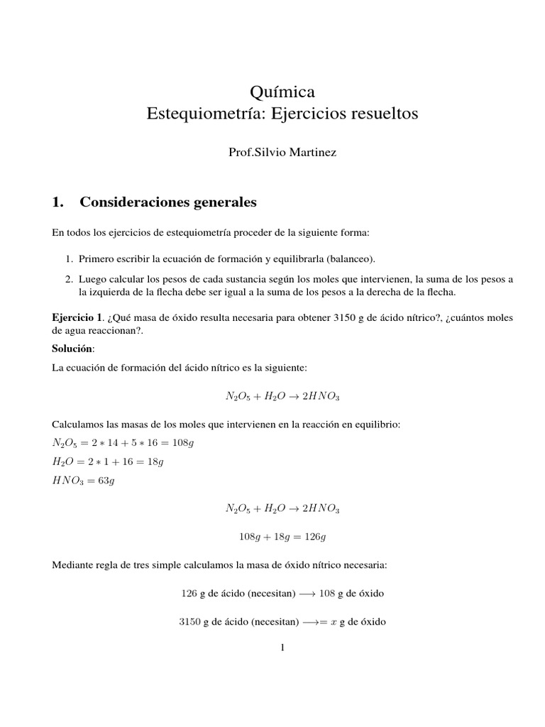 Ejercicios Resueltos de Estequiometría | PDF | Mole (Unidad) | Ácido