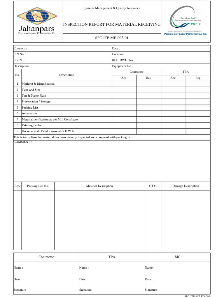 Material Inspection Report Overview | PDF | Welding | Construction