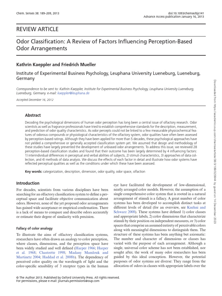 Odor Classification Factors Reviewed | PDF | Odor | Perception