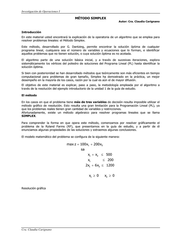 Ejercicio Programación Lineal Con Método Simplex | PDF