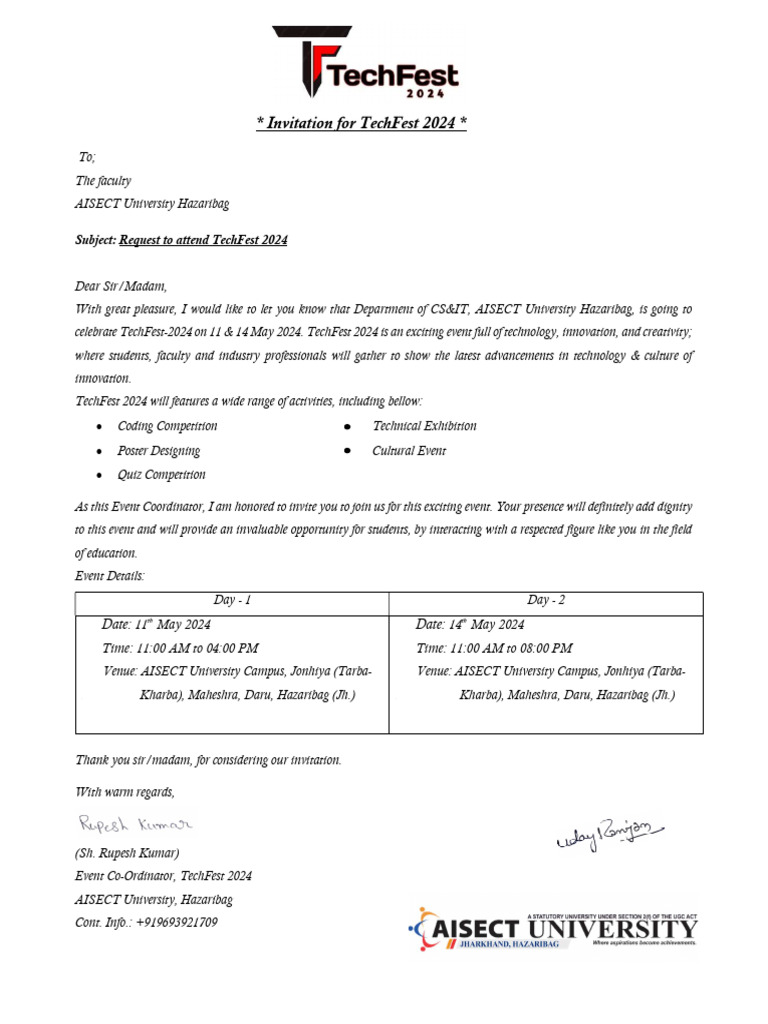 Invitation For TechFest 2024 | PDF