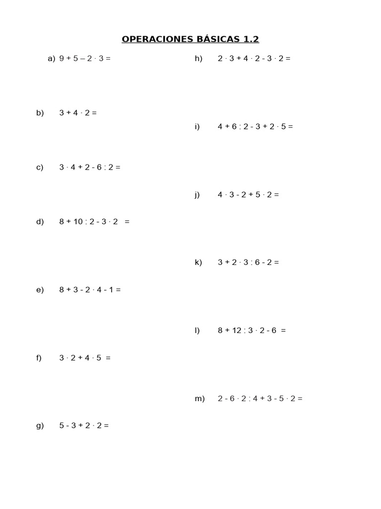 Ejercicios de Operaciones Básicas Matemáticas | PDF