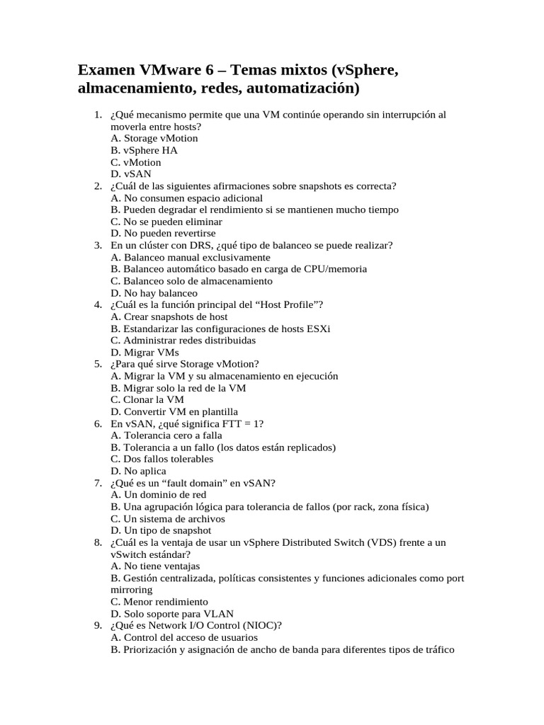 Examen VMware 6: vSphere y Automatización | PDF | V Mware | Ciencias de ...