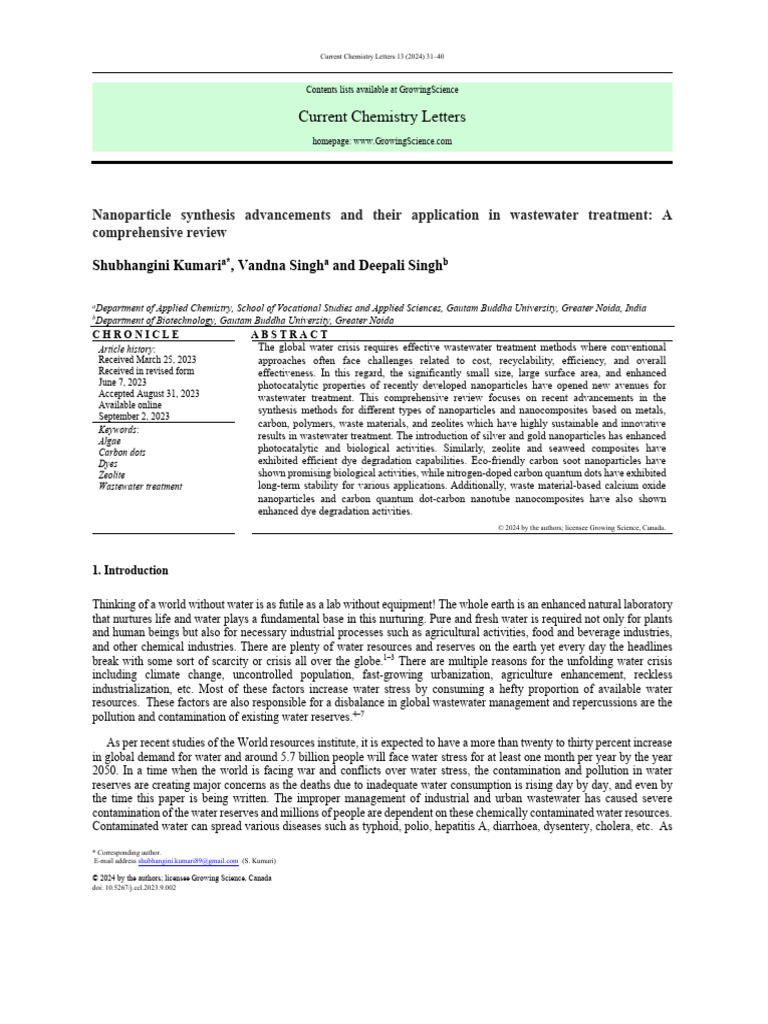 Nanoparticles in Wastewater Treatment Review | PDF | Nanoparticle ...