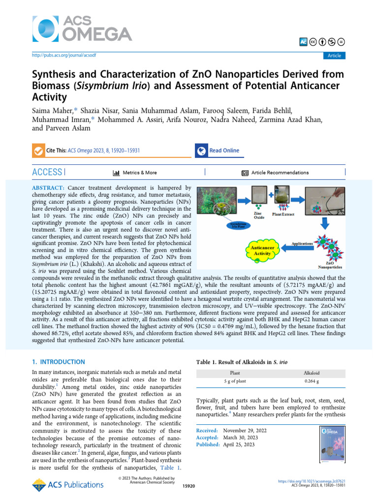Synthesis and Characterization of ZnO Nanoparticles Derived From ...