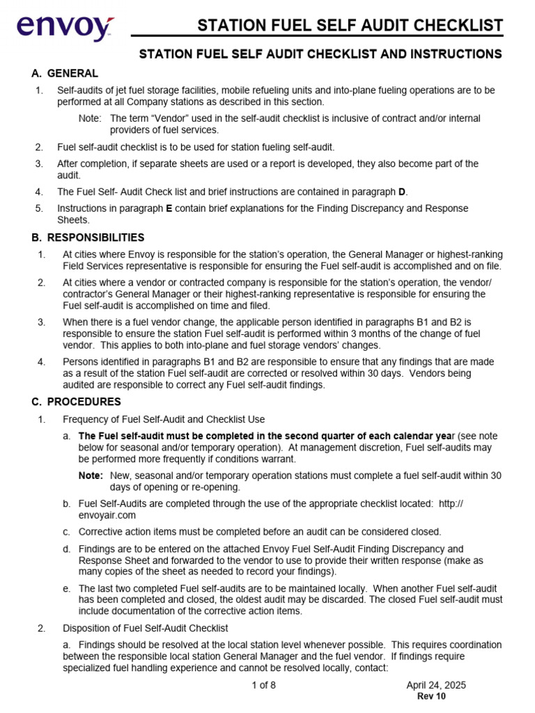 Fuel Self Audit Checklist for Stations | PDF | Pressure Measurement