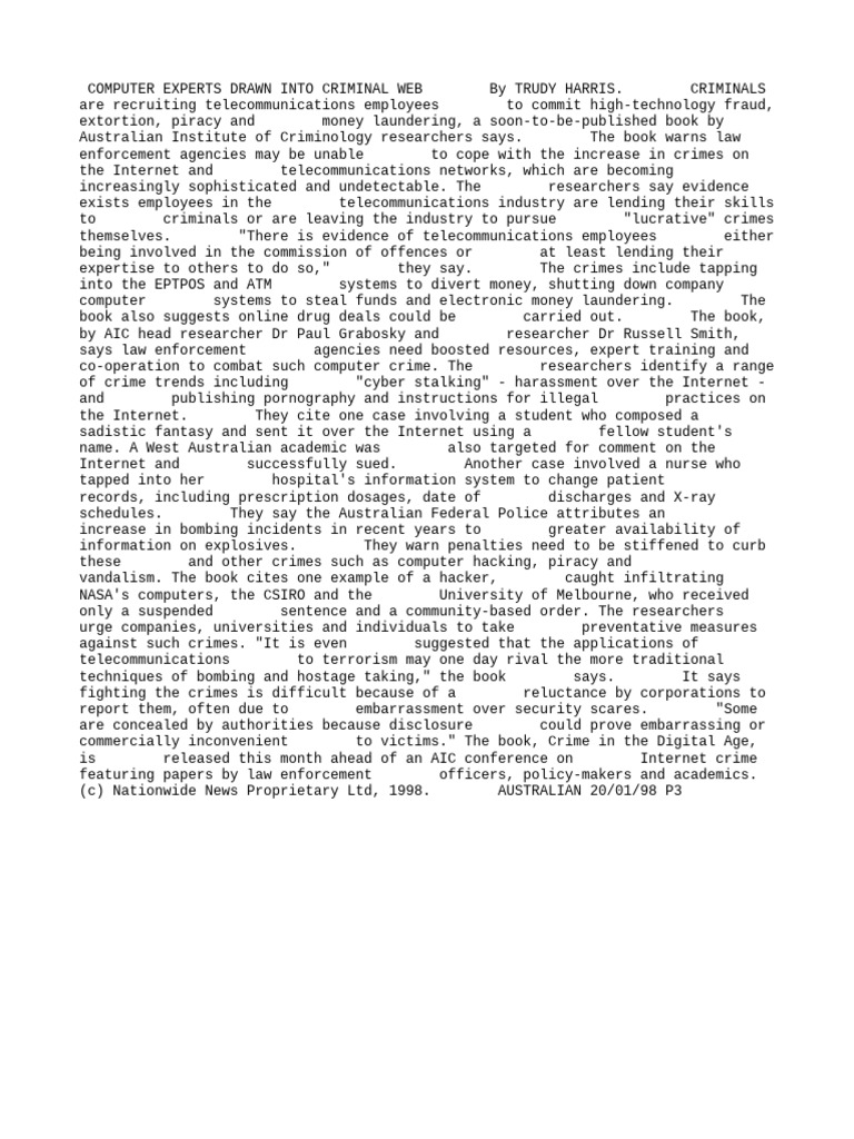 Telecom Workers in Cyber Crime | PDF | Crimes | Crime & Violence