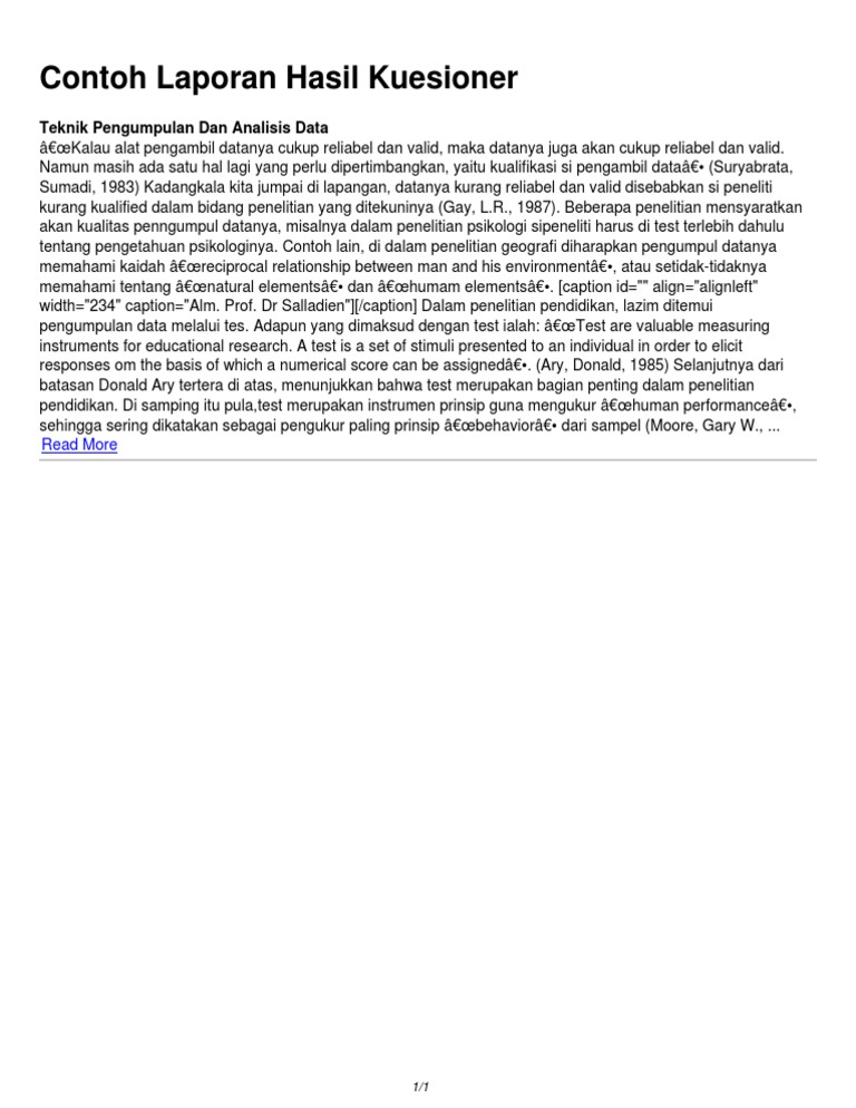Contoh Laporan Hasil Kuesioner | PDF