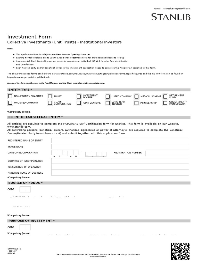 STANLIB Investment Application Form | PDF | Interest | Taxes