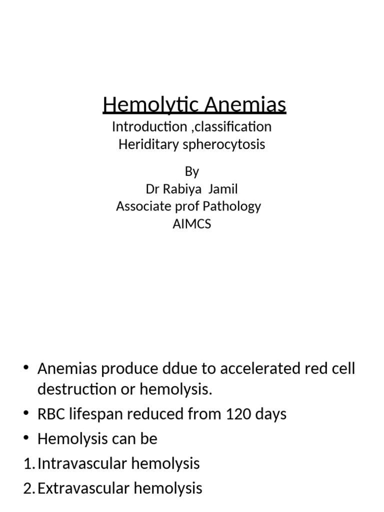 Overview of Hemolytic Anemias | PDF | Anemia | Red Blood Cell