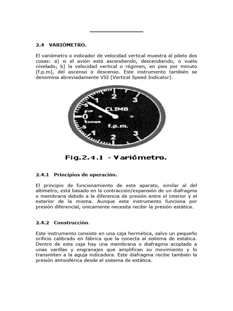Funcionamiento y Lectura del Variómetro | PDF | Avión | Altímetro