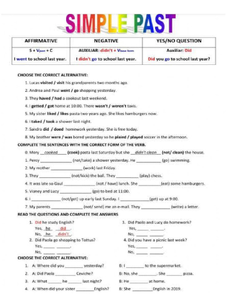 Grade 4 Simple Past Tense | PDF