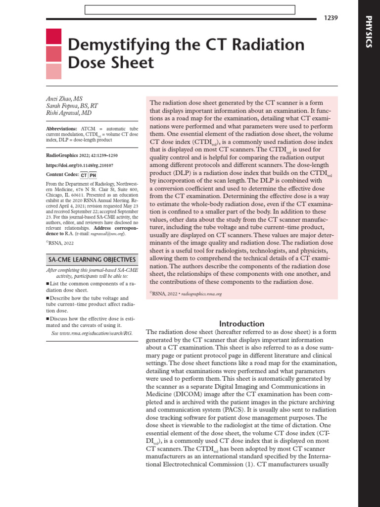 Understanding CT Radiation Dose Sheets | PDF | Ct Scan | Radiography