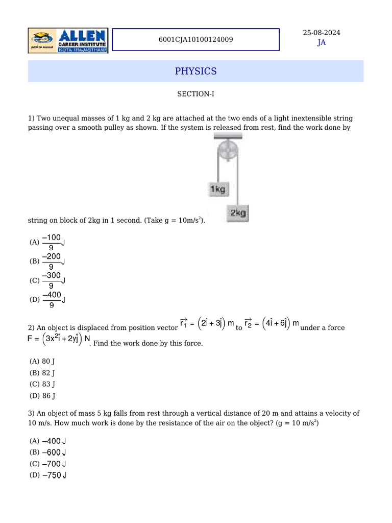 Physics Work and Energy Problems | PDF | Acceleration | Force