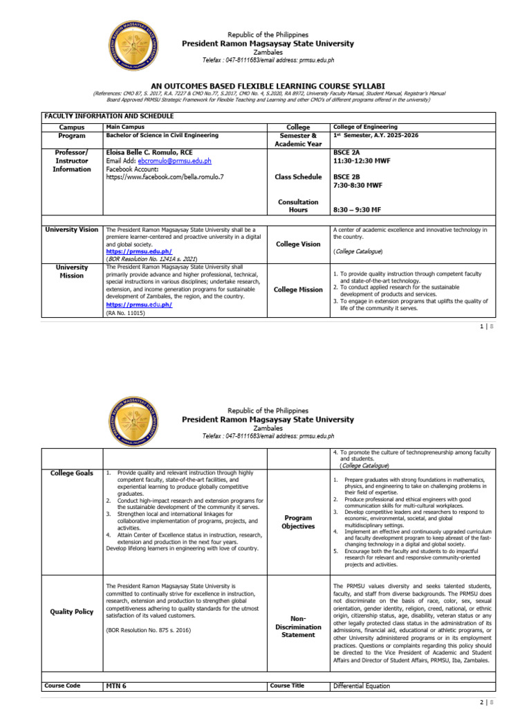 Flexible Learning Syllabus for Engineering | PDF | Differential ...