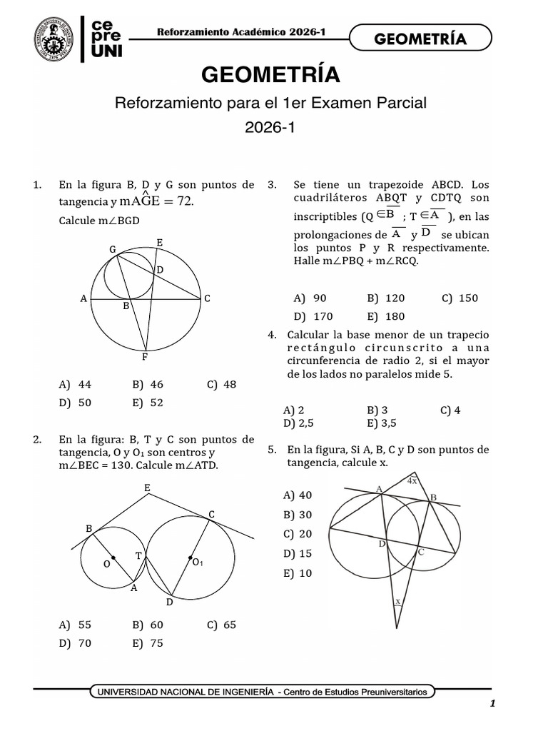 Reforzamiento Geometría 1ex Parcial 26-1 | PDF | Tangente | Matemática ...