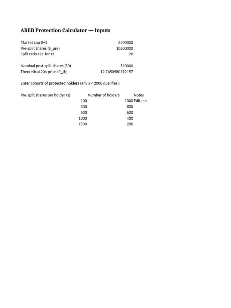 AREB Protection Calculator Inputs | PDF