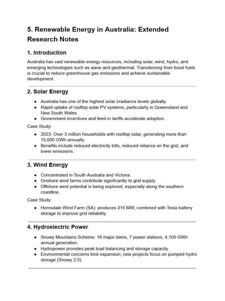 Renewable Energy in Australia - Extended Research Notes | PDF | Solar ...
