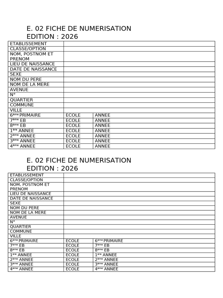 Fiche de Numérisation Scolaire 2026 | PDF
