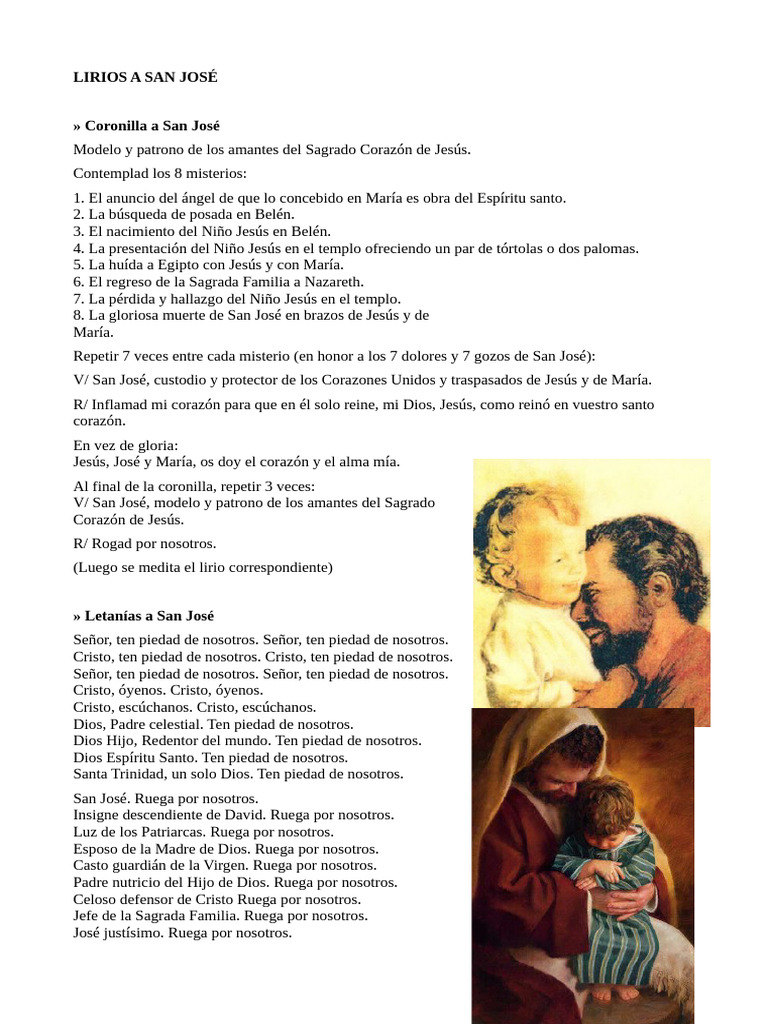 Coronilla y Letanías a San José | PDF | Amor | María, madre de Jesús