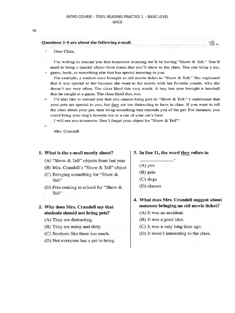 TOEFL Reading Practice: Basic Level | PDF
