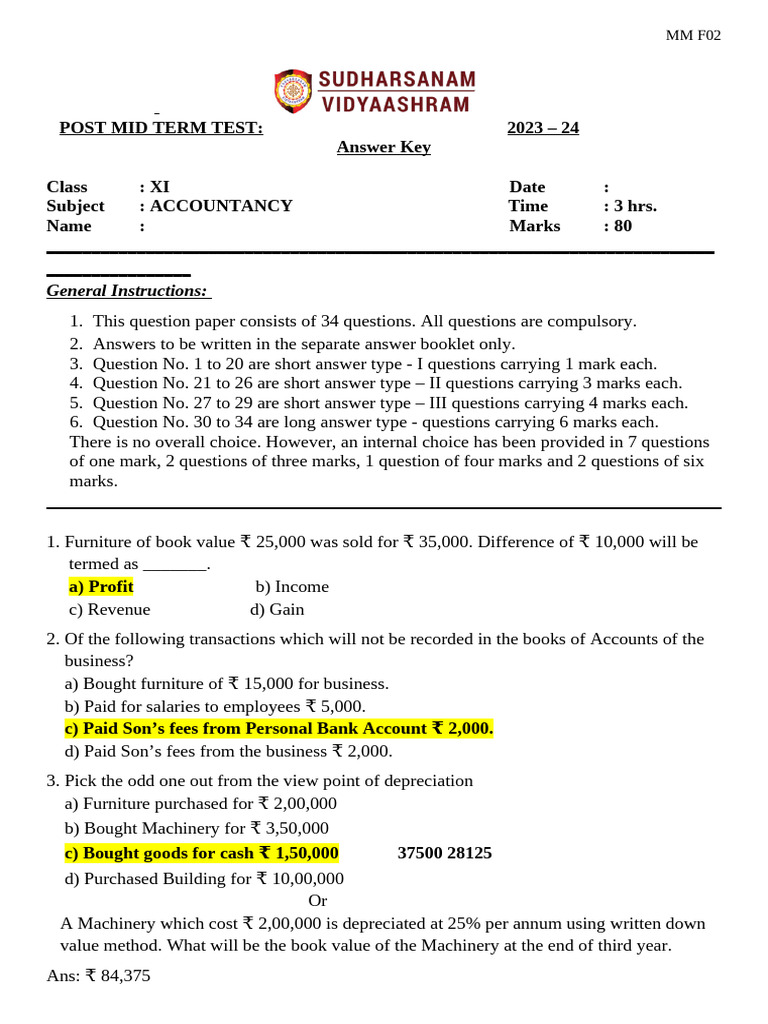 2324Cl11Acc POMTQP Answer Key | PDF | Debits And Credits | Corporations