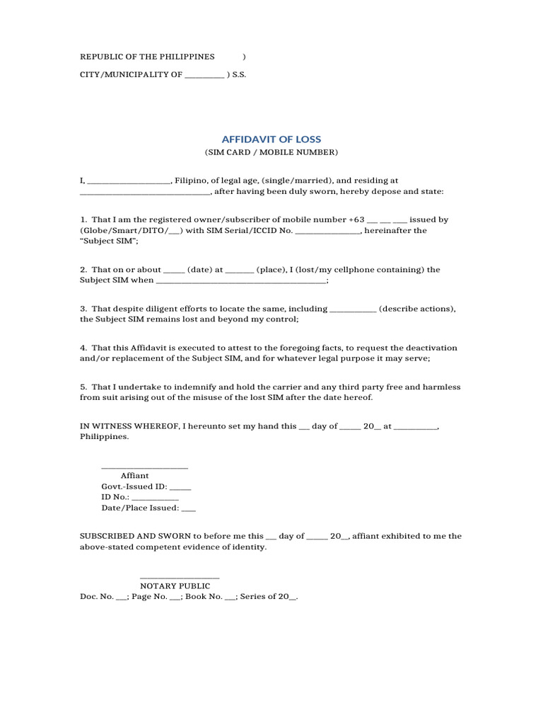 Affidavit for SIM Card Loss | PDF