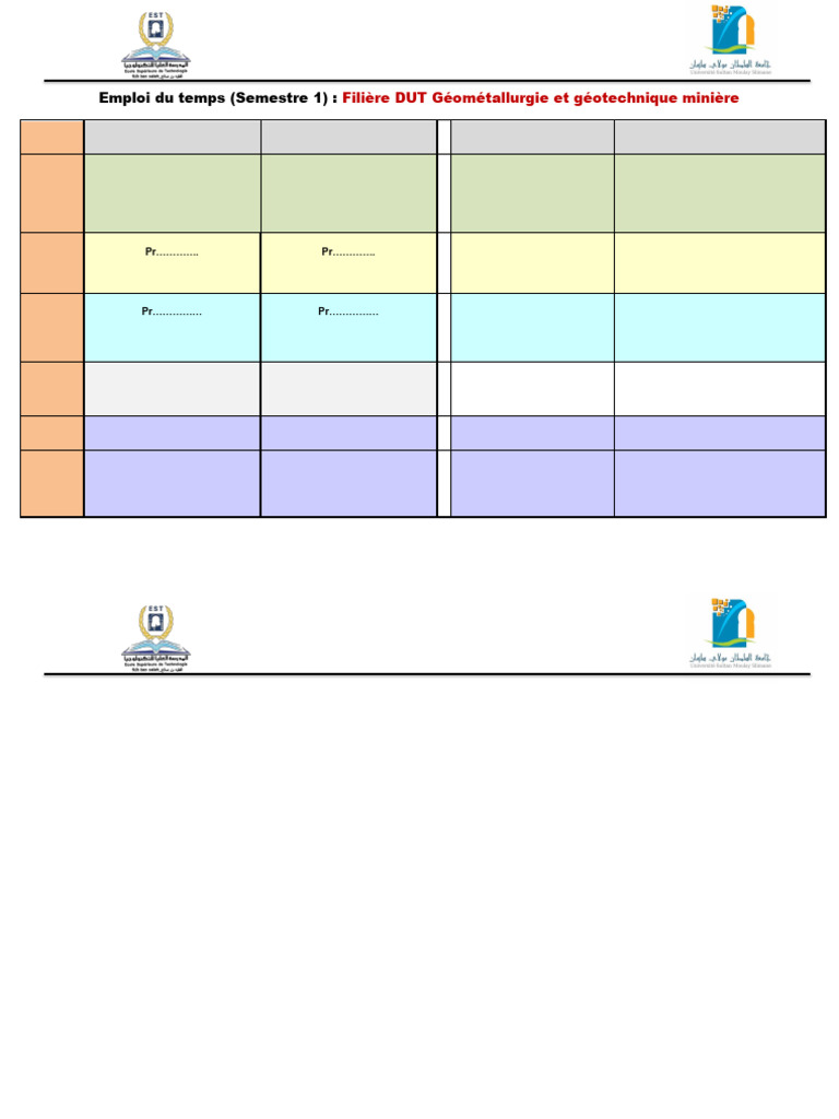 Emploi du temps DUT Géométallurgie 1er semestre | PDF | Science de la ...