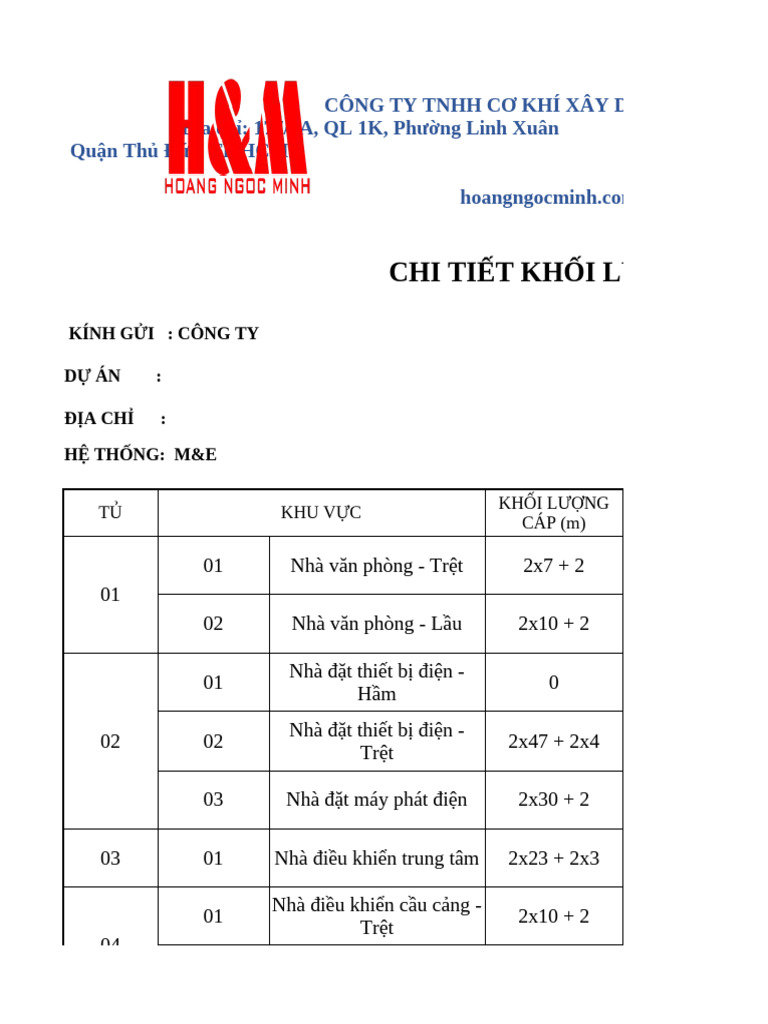 Bang Khoi Luong Bao Gia - Cap Nhat | PDF