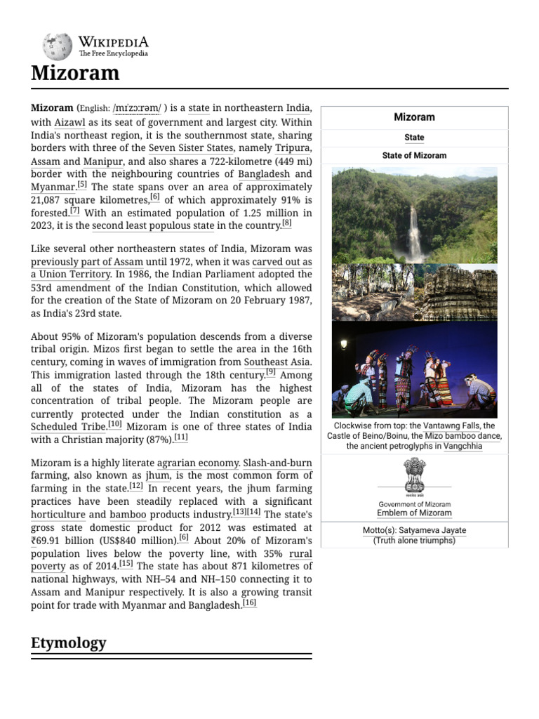 Overview of Mizoram State | PDF