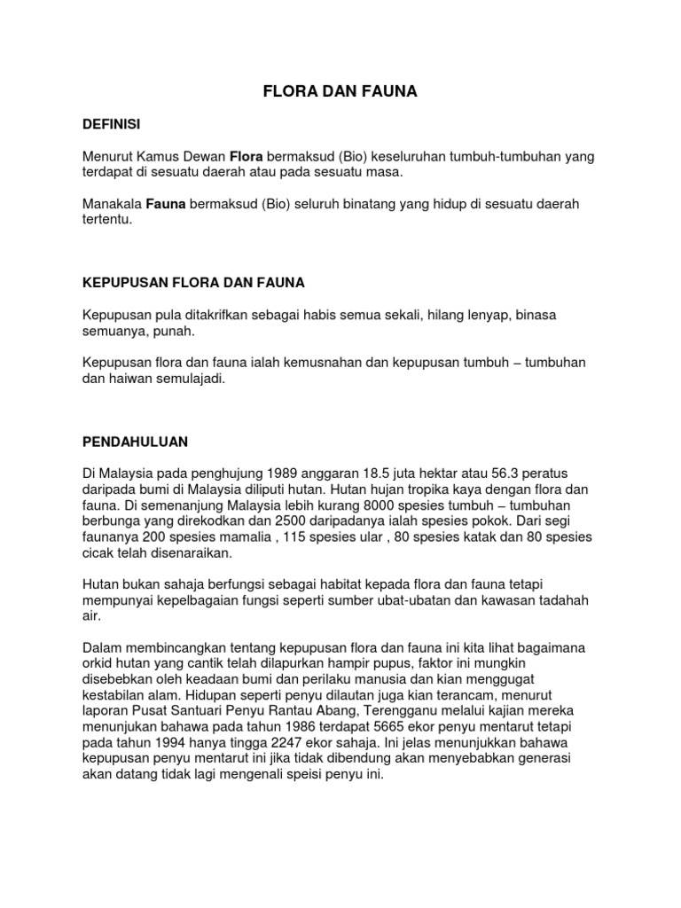 Kepupusan Flora Dan Fauna Pdf