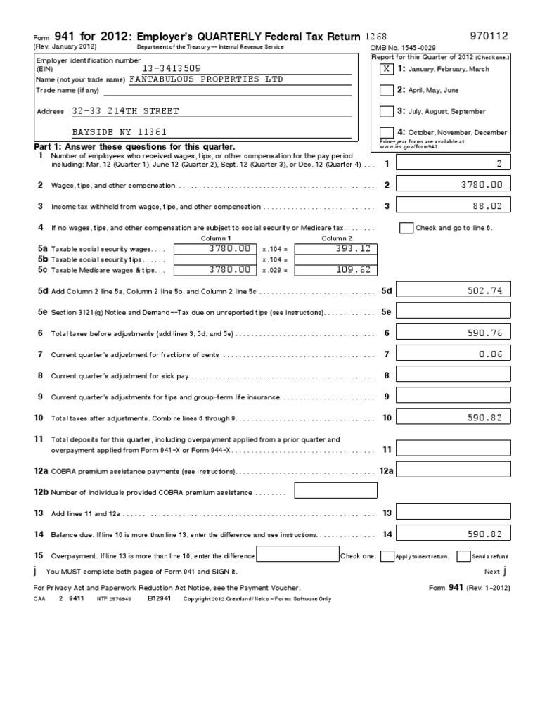 1Q 941 | PDF | Social Security (United States) | Internal Revenue Service