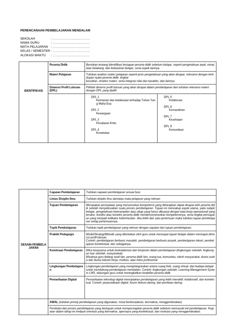 6. Template - Rpp Pembelajaran Mendalam Ok | PDF
