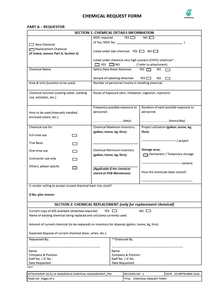 Chemical Request Form for Hazardous Use | PDF | Personal Protective ...