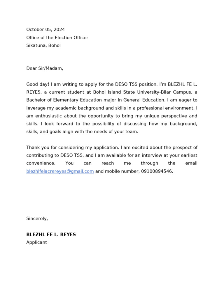 Application for DESO TSS Position | PDF