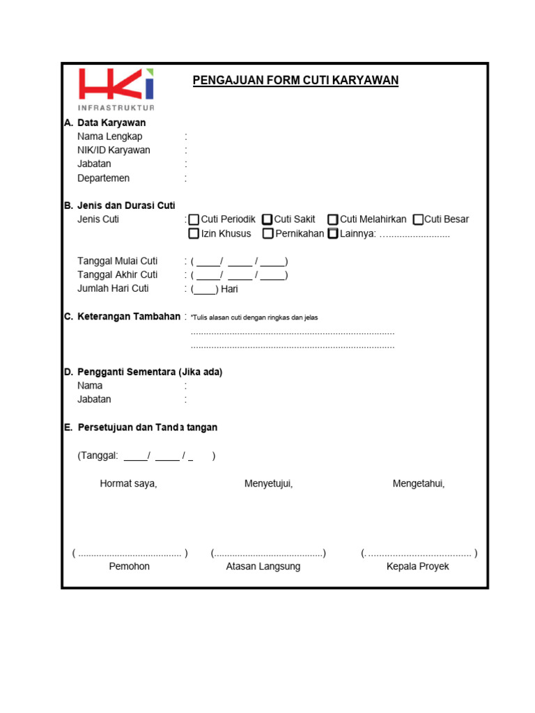 Formulir Pengajuan Cuti Karyawan | PDF