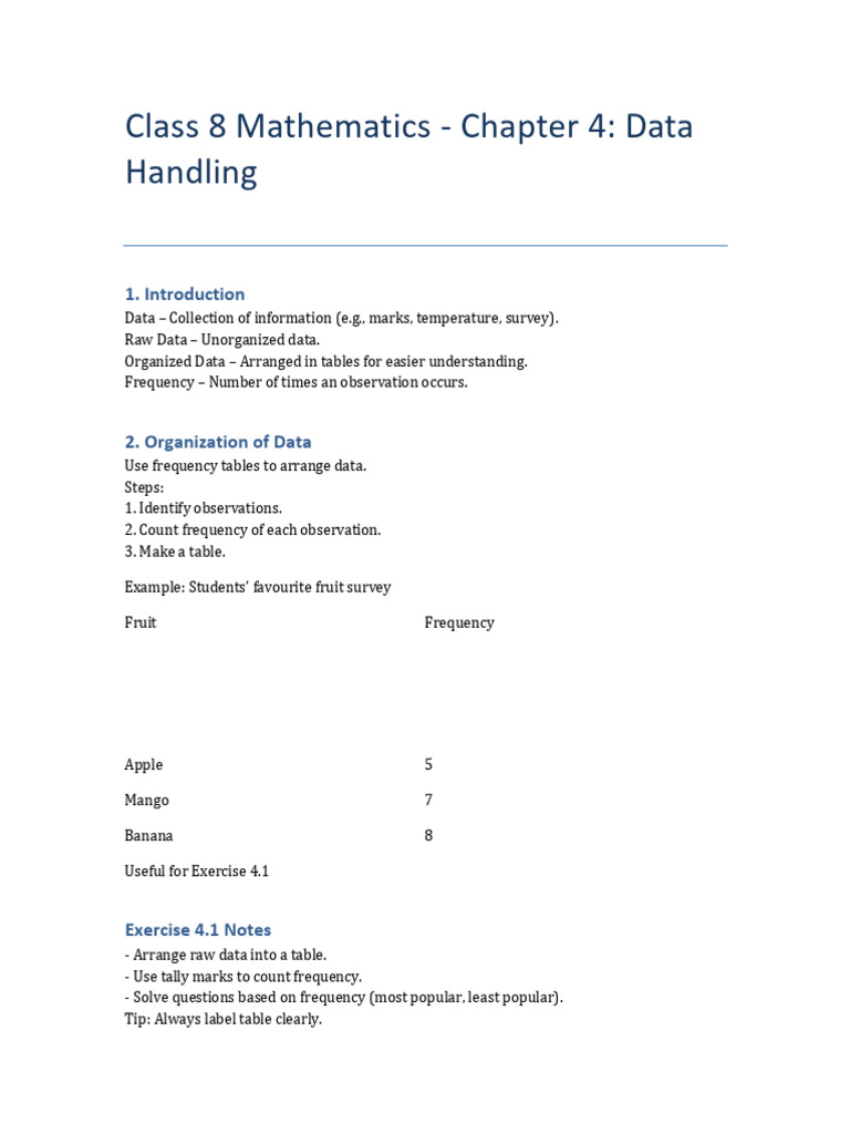 Class 8 Data Handling Notes | PDF | Cartesian Coordinate System ...