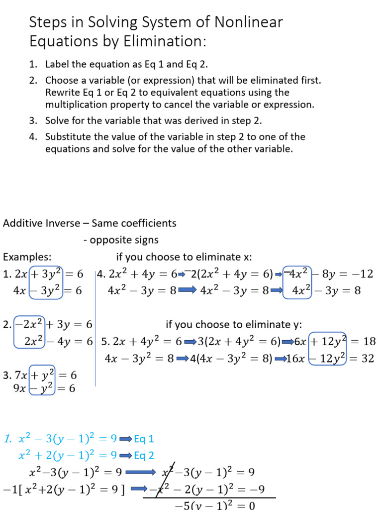 Solving Nonlinear Equations by Elimination | PDF | Equations | Applied ...