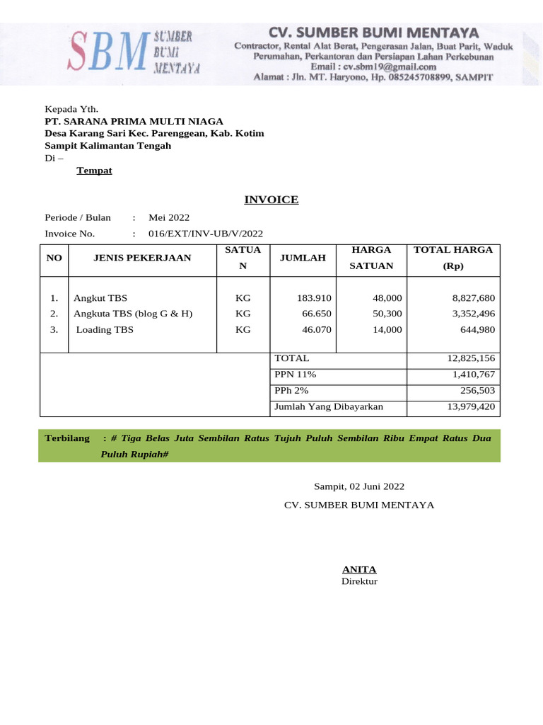 Invoice Angkutan TBS Mei 2022 | PDF