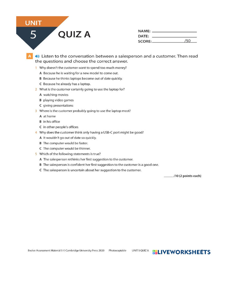 Quiz Unit 5 | PDF