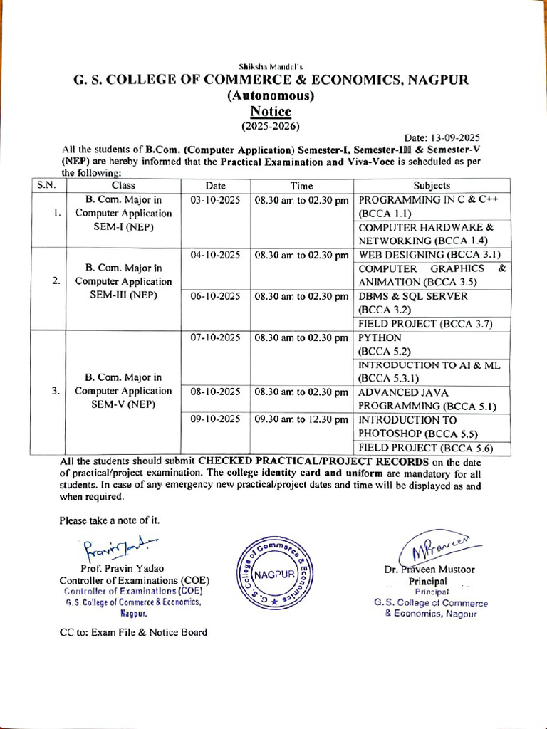 B.Com Computer Application Exam Schedule 2025 | PDF | Computer ...