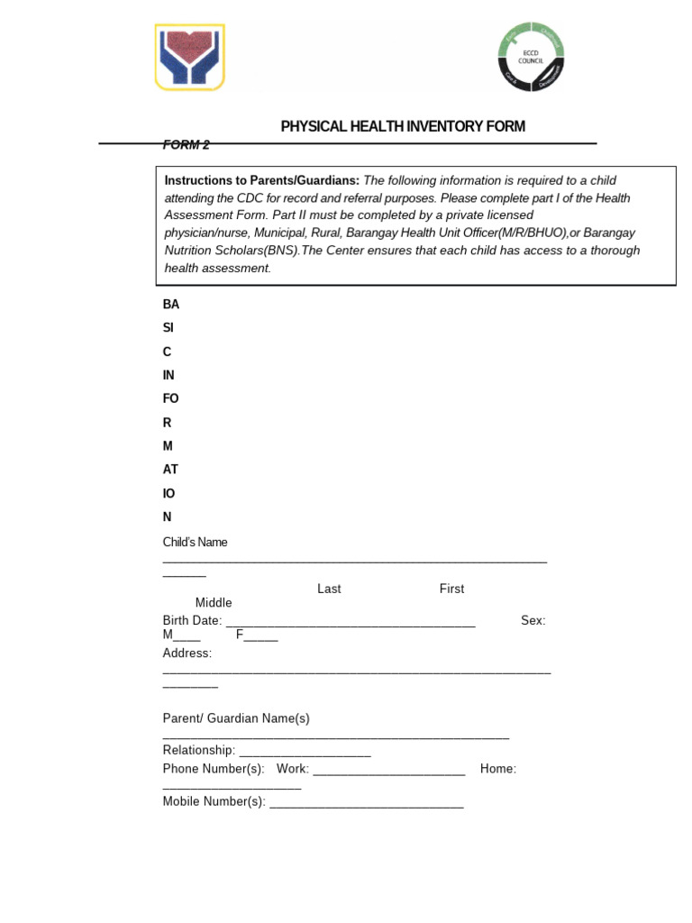Child Health Assessment Form | PDF
