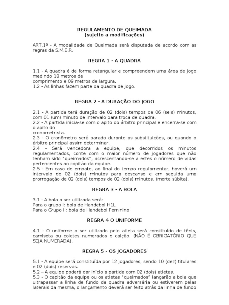 Regulamento de Queimada | PDF | Times | Lazer, image size:768x1024