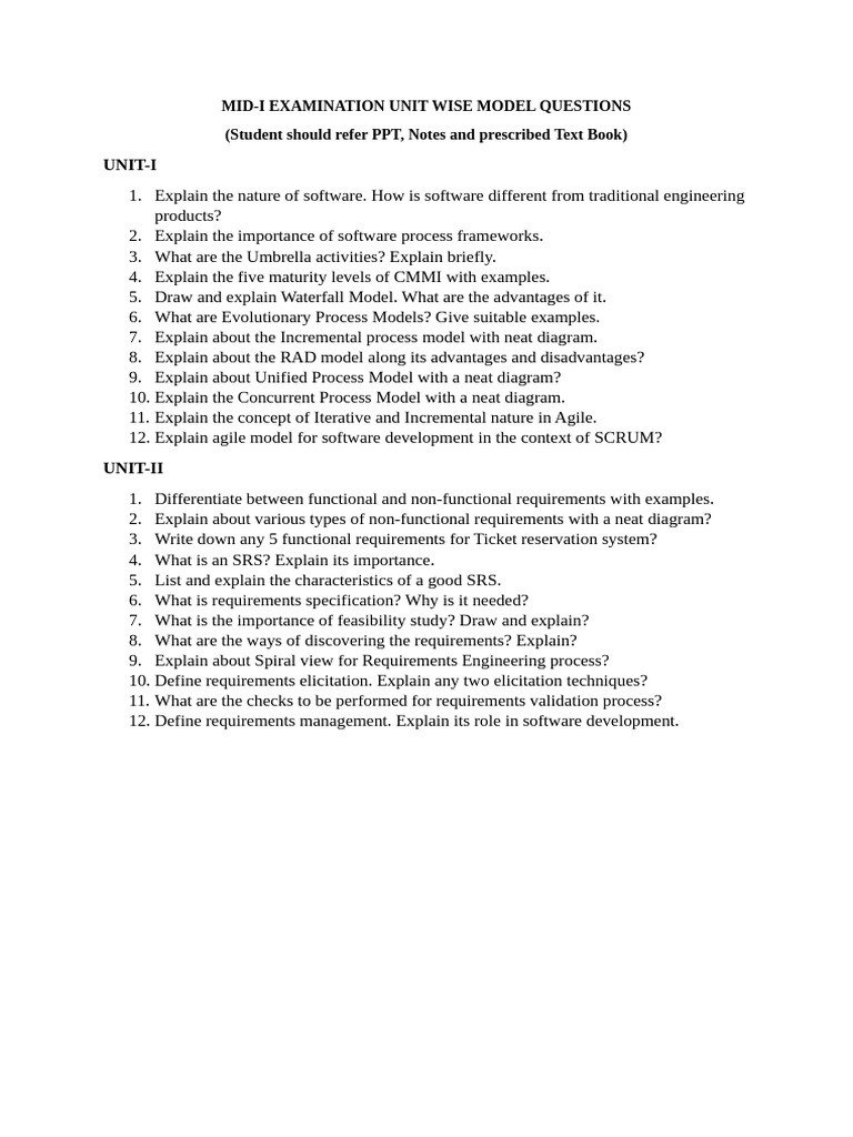 MID-I Software Engineering Model Questions | PDF