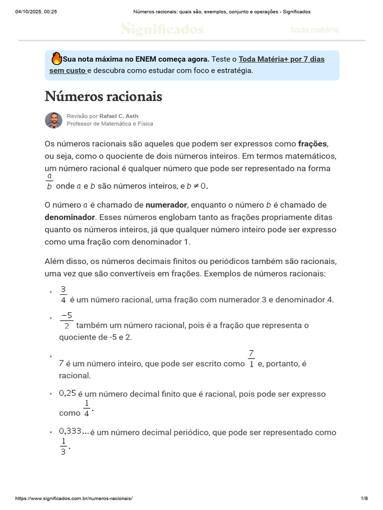 Conjunto e Exemplos de Números Racionais | PDF | Número racional | Números