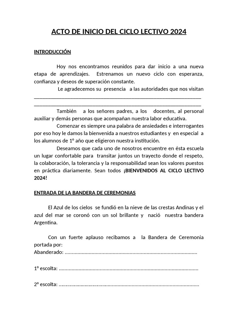 Acto de Inicio Del Ciclo Lectivo 2024 | PDF