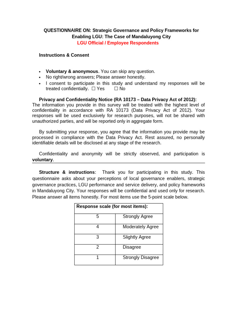 Mandaluyong City LGU Governance Survey | PDF | Governance | Quality ...