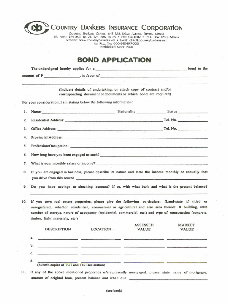 Bond Application | PDF