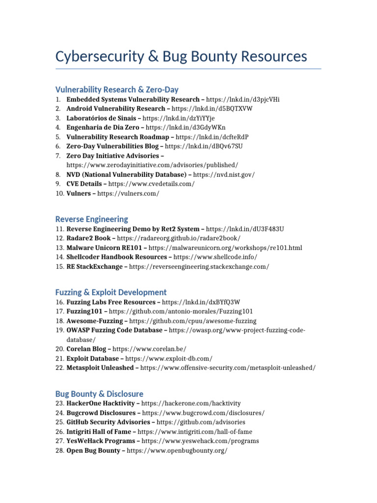 Cybersecurity Bug Bounty Resources Guide | PDF | Computer Security ...
